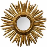 Runder Spiegel in Sonnenform, wohl Italien Mitte 20. Jh.,bronziert, Perlstab als Sichtleiste,