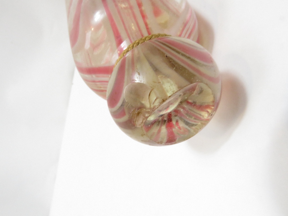 A Victorian Nailsea glass rolling pin, clear glass with pink and white detail, 43cms long - Image 2 of 3