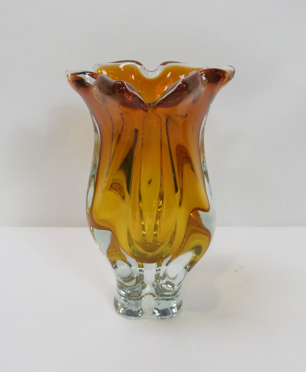 A 1970's Murano amber vase, 24cm high