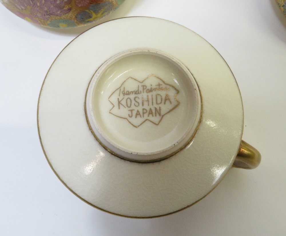 A Japanese Koshida six piece tea service comprising six side plates, six saucers, six tea cup, - Image 5 of 6
