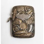 A late Victorian silver vesta case, by Jabez Hodgetts, Birmingham 1895, decorated with sea shells,