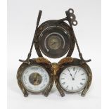 A late 19th century/early 20th century combination clock, barometer and thermometer, with a fox