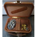 A jewellery case containing a small amount of jewellery and a ladies Lorus wrist watch