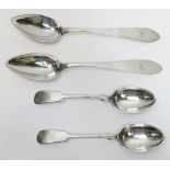 A pair of Victorian silver tablespoons, 94 grams gross, along with a pair of continental white metal
