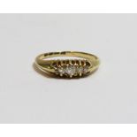 A five stone 18 carat gold diamond ring, set with small graduated old cuts, finger size R, 3.2g