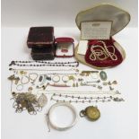 A collection of costume jewellery items, including a Marius Hammer pink enamel brooch; and various