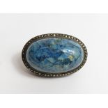 A French dyed jasper (Swiss Lapis) and marcasite egg shaped finial, with control marks, 4.5cm