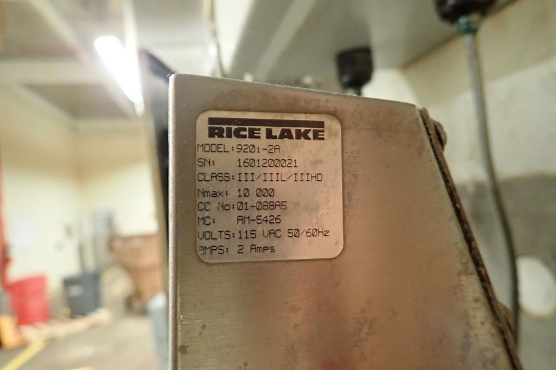 Mild Steel scaling hopper, 48 in. dia., w/ Rice Lake, Model: 9201-2A scale head.. **Rigging Fee: $25 - Image 7 of 9