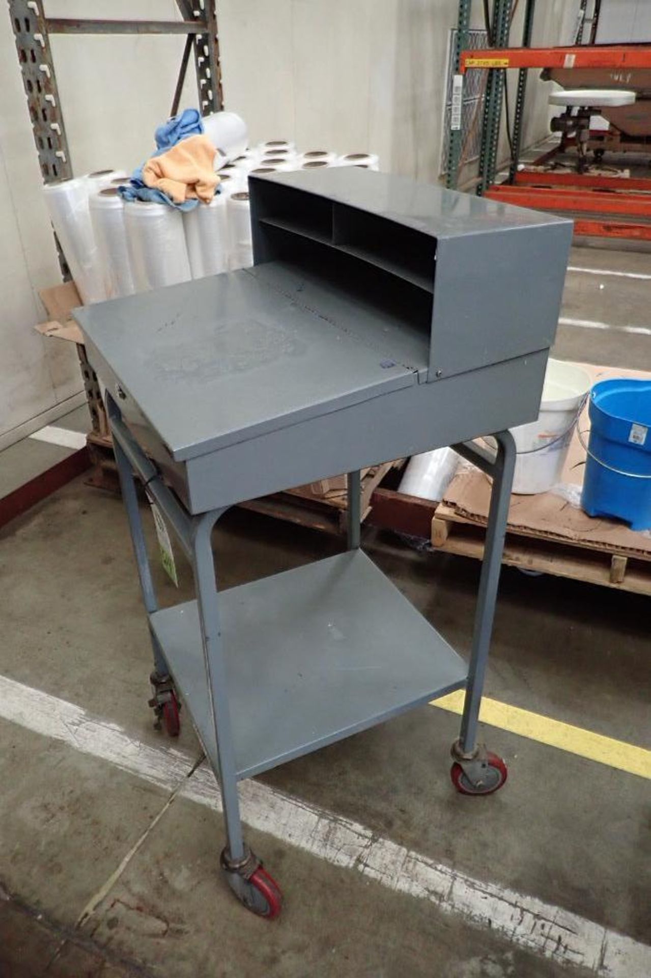 Win-Holt mild steel shipping desk on casters. **Rigging Fee: $10** - Image 2 of 4