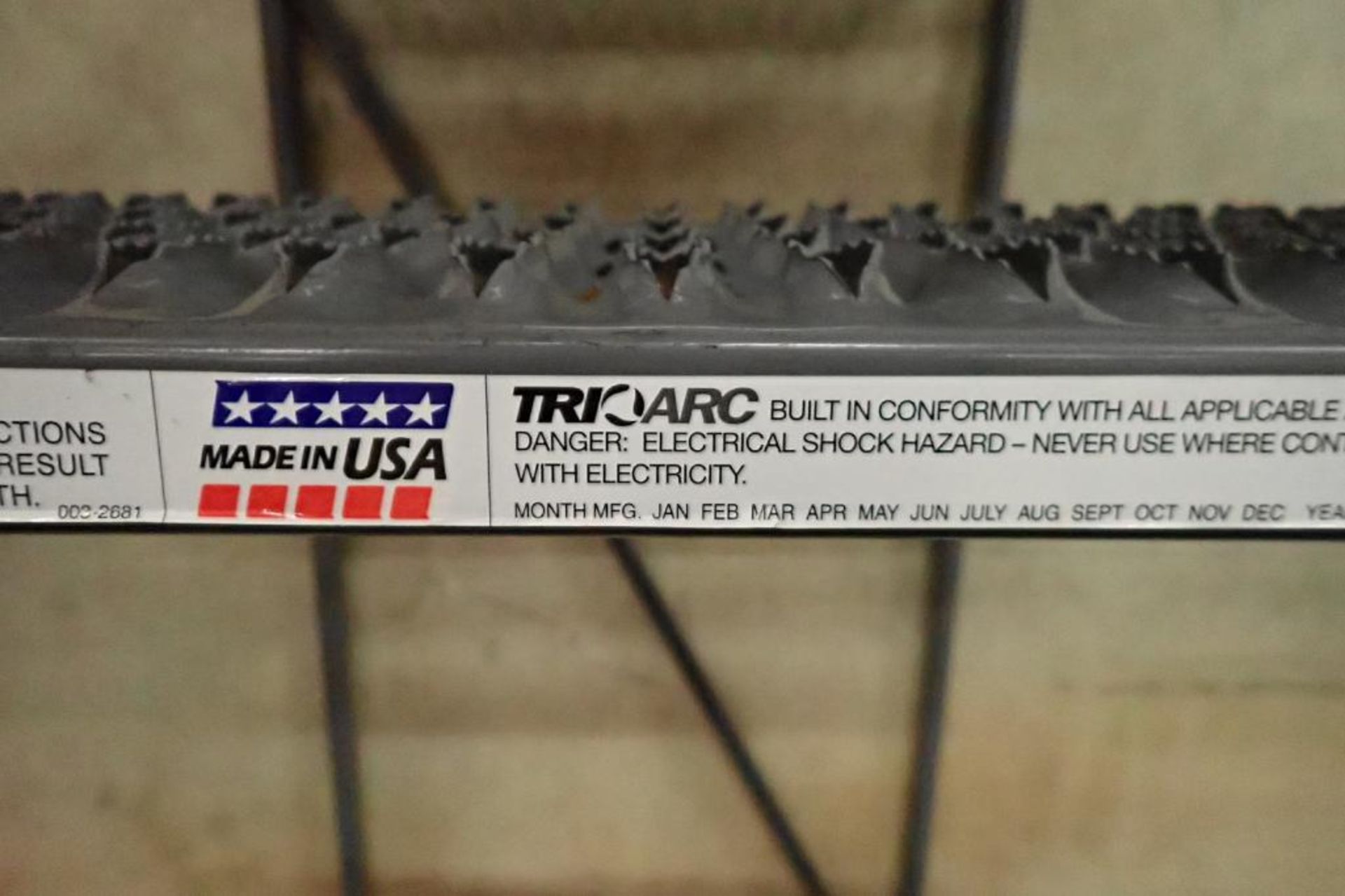 Tri Arc 5-step mild steel rolling warehouse ladder. **Rigging Fee: $50** - Image 3 of 4