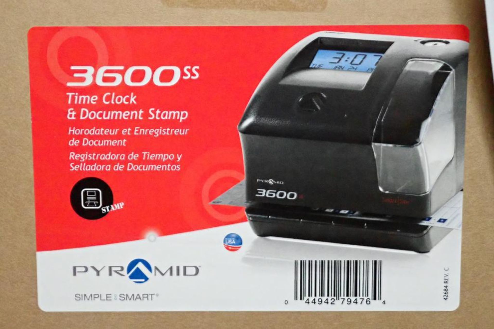 Pyramid 3600ss time clock and document stamp, Pyramid 5000 auto totaling time clock. **Rigging Fee: - Image 7 of 7