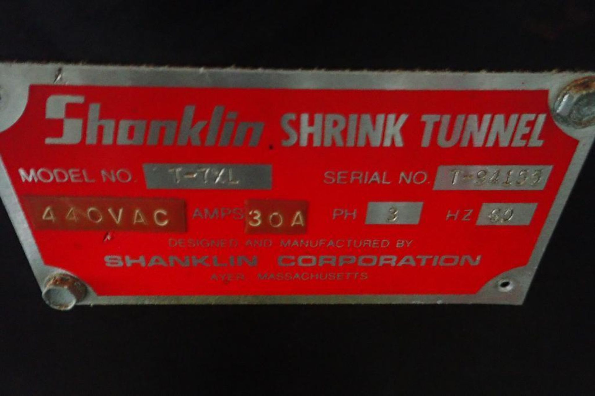 Shanklin heat tunnel, Model T-7XL, SN: T-94155, 15 in. wide belt, 20 in. wide x 12 in. tall, 42 in. - Image 5 of 6