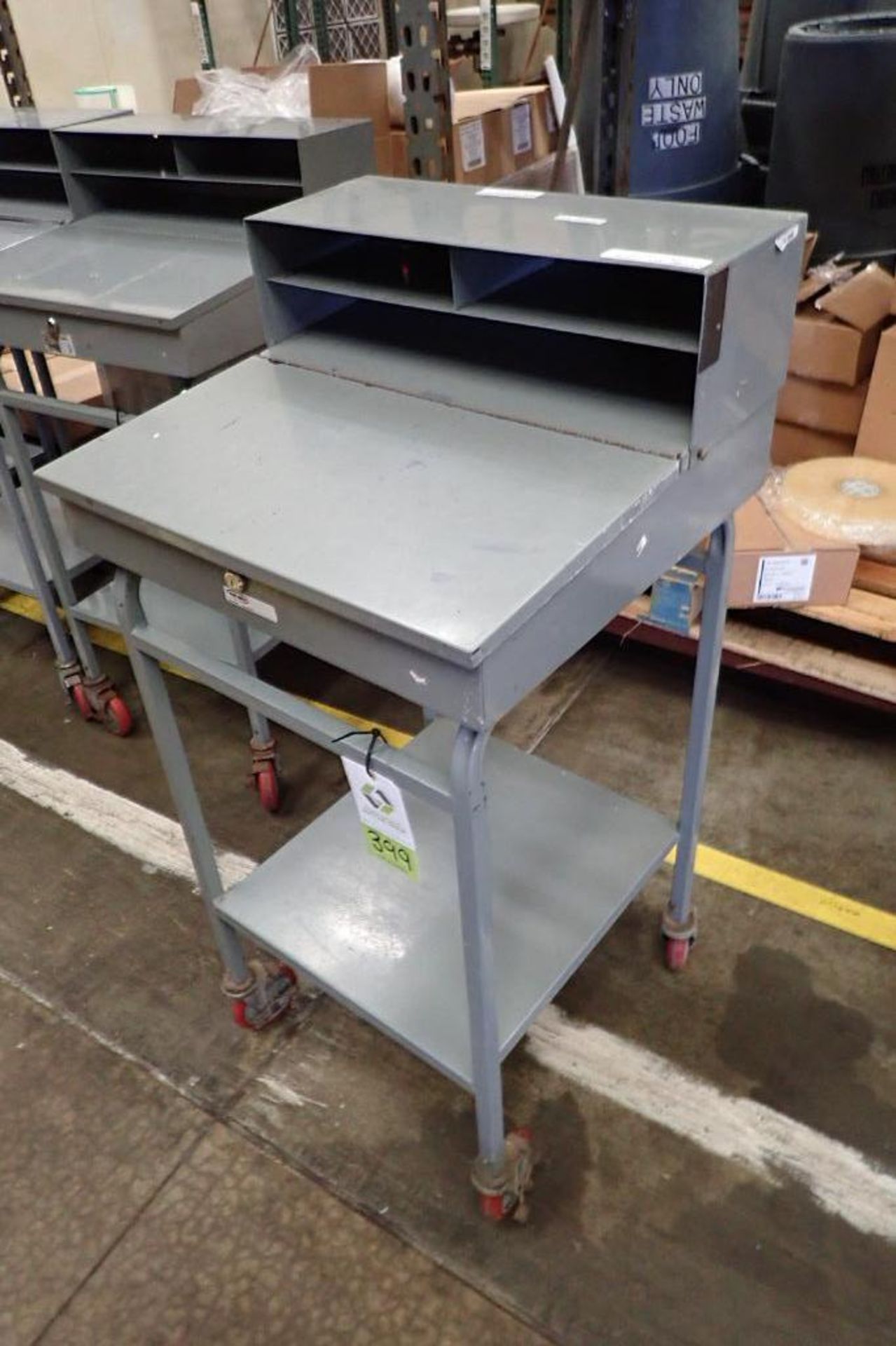 Win-Holt mild steel shipping desk on casters. **Rigging Fee: $10** - Image 3 of 3