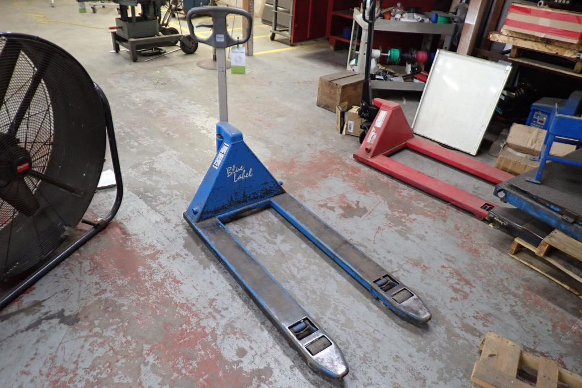 Bishamon hydraulic pallet jack, Model BS55, SN 11120518, 5,500 lb. capacity, blue. **Rigging Fee: $1