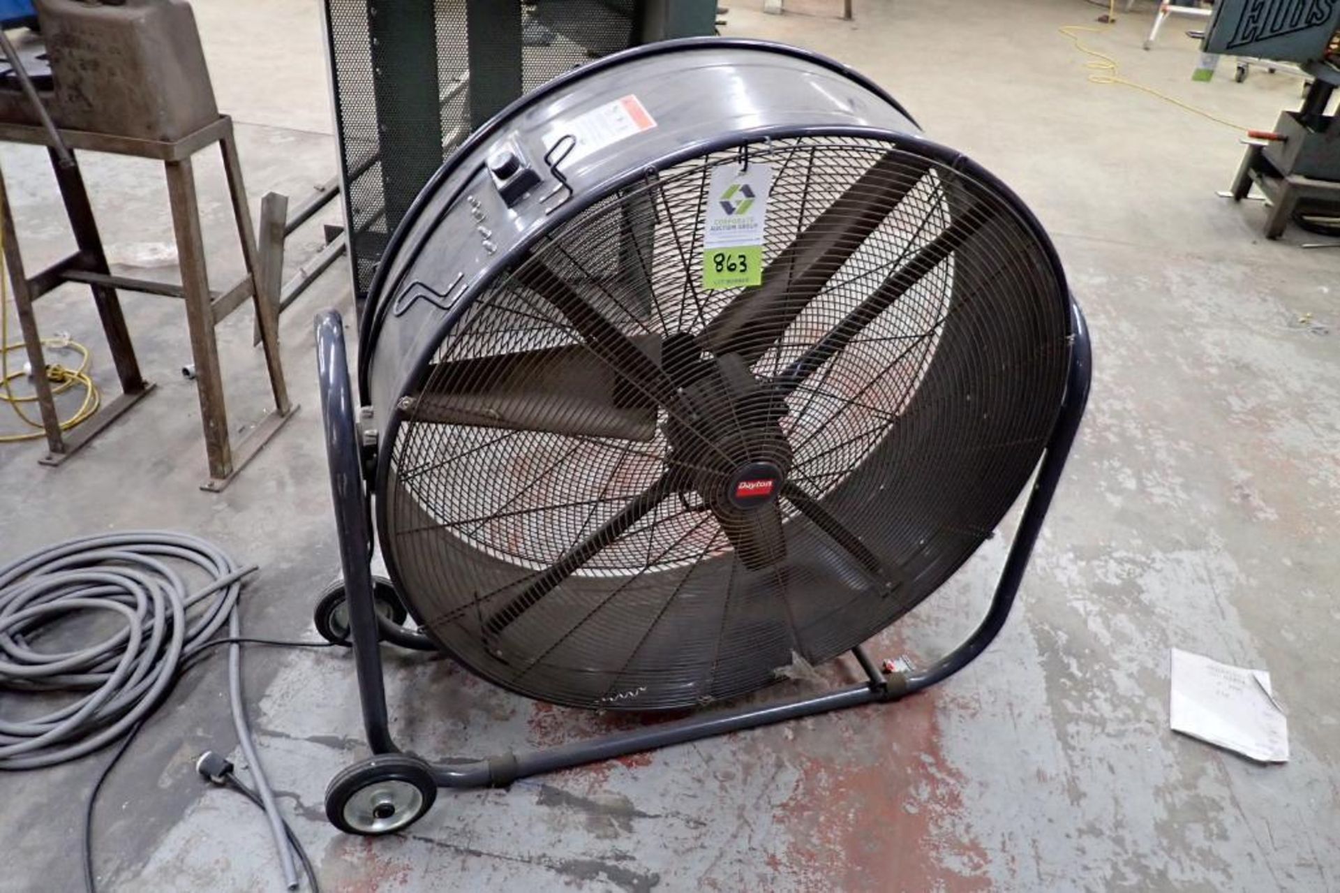 Dayton 36 in. floor fan, Model 1YNW6A, on wheels. **Rigging Fee: $10**