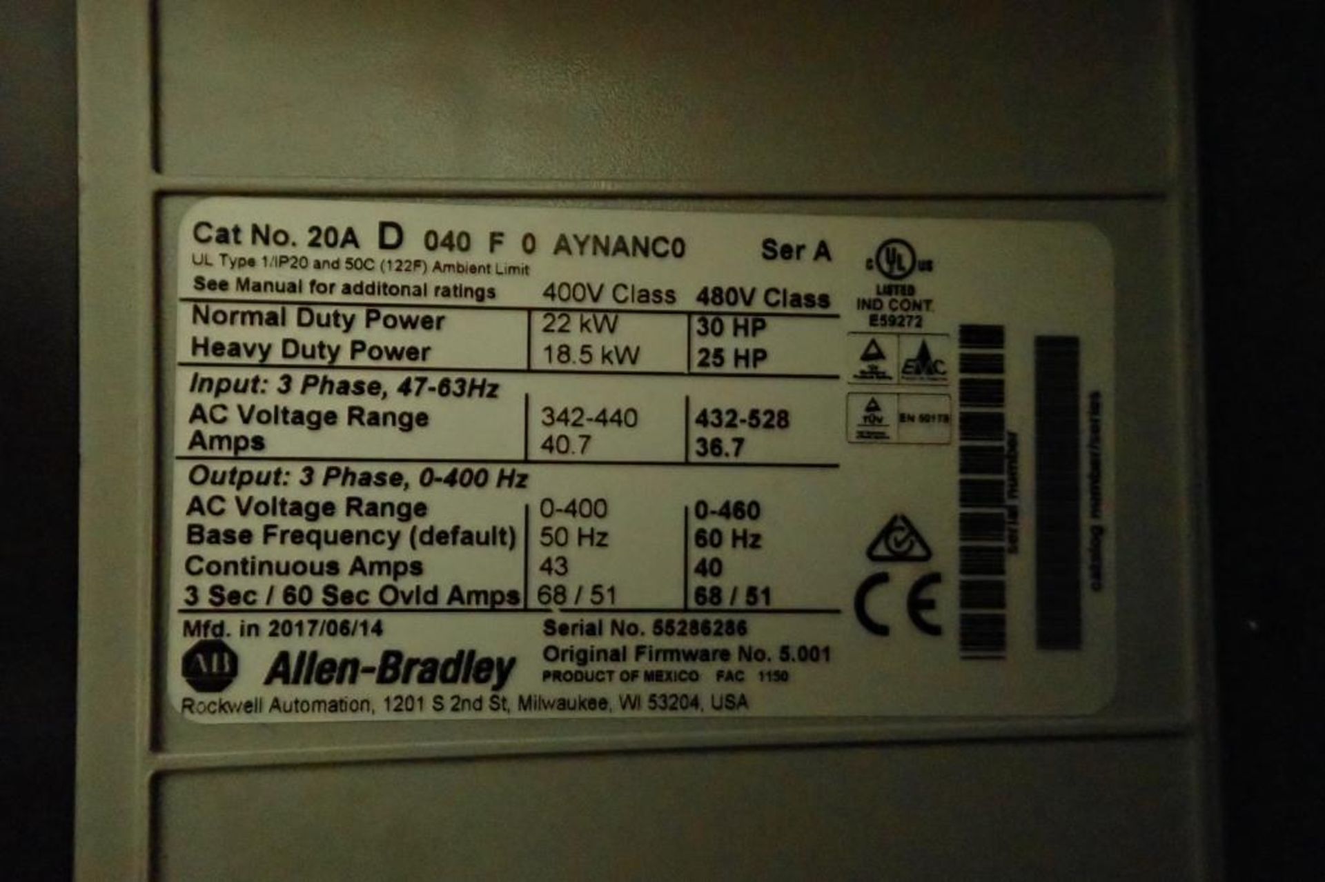 Unused Allen Bradley power flex 70 vfd, 30 hp, 480 volt. **Rigging Fee: $10** - Image 4 of 7