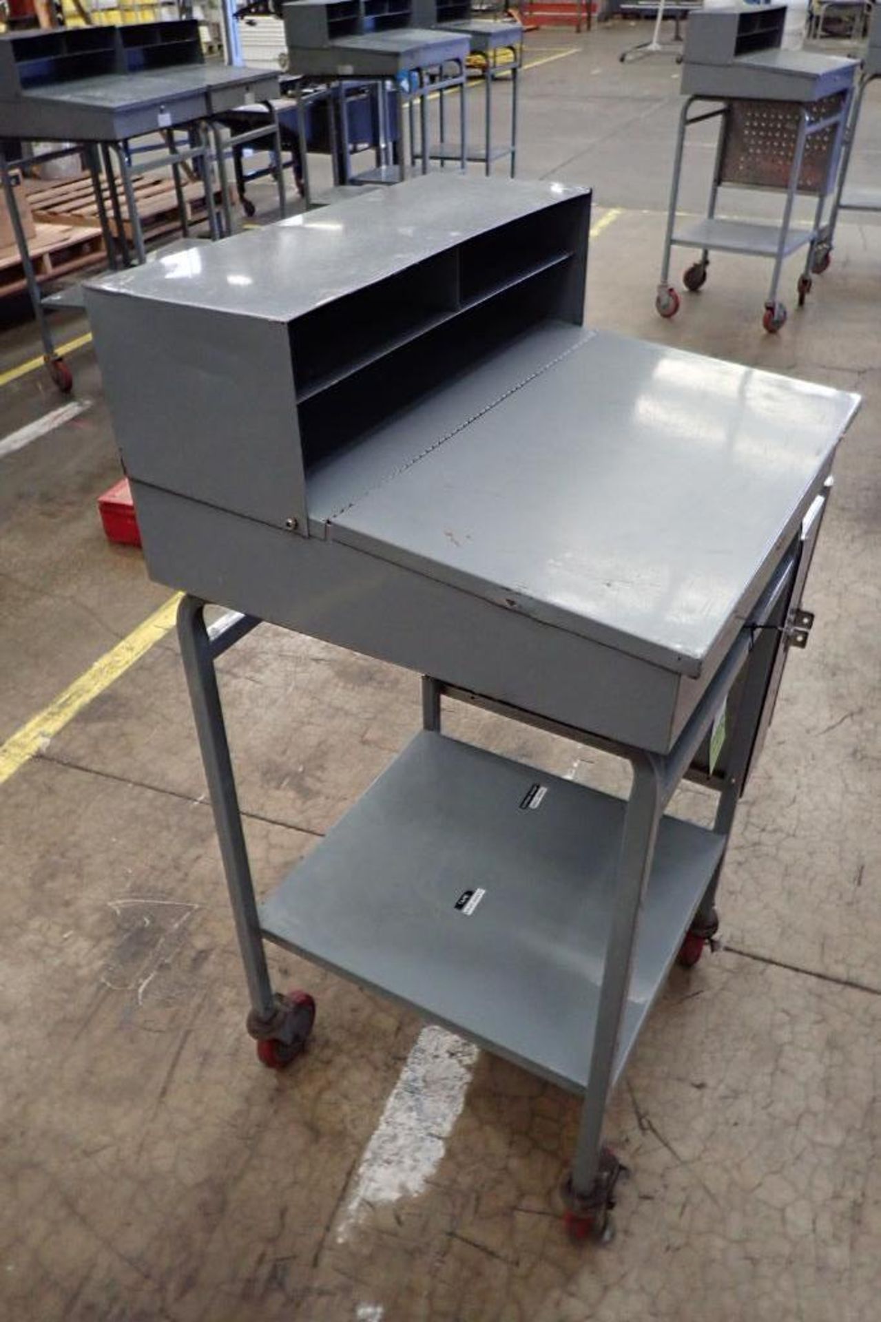 Win-Holt mild steel shipping desk on casters. **Rigging Fee: $10** - Image 4 of 4