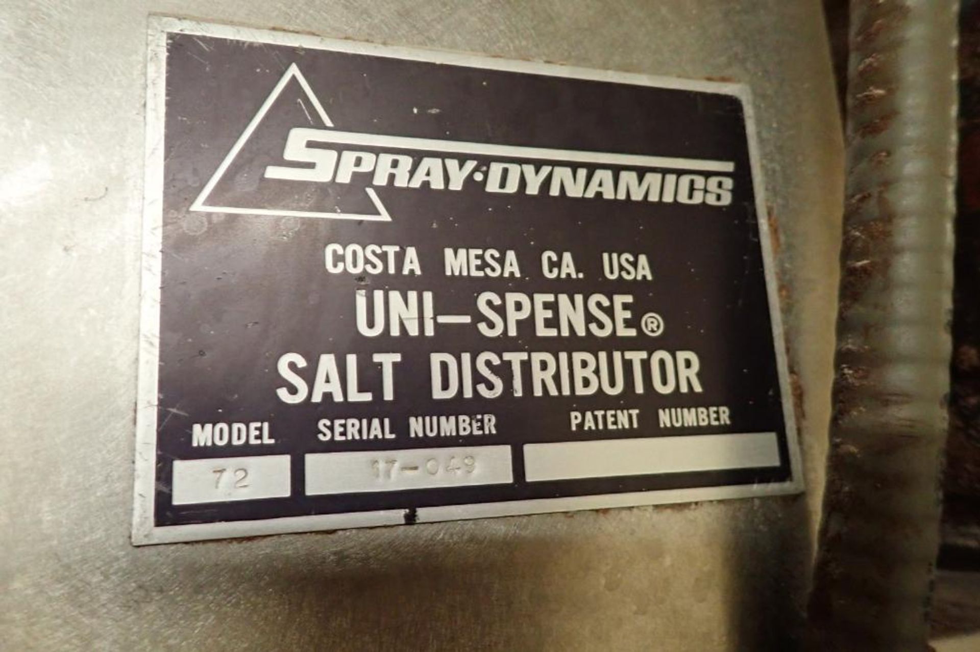 Spray Dynamics Uni-Spense salt distributor, Model 72, SN 17-049, SS, 72 in. wide. **Rigging Fee: $15 - Image 7 of 7