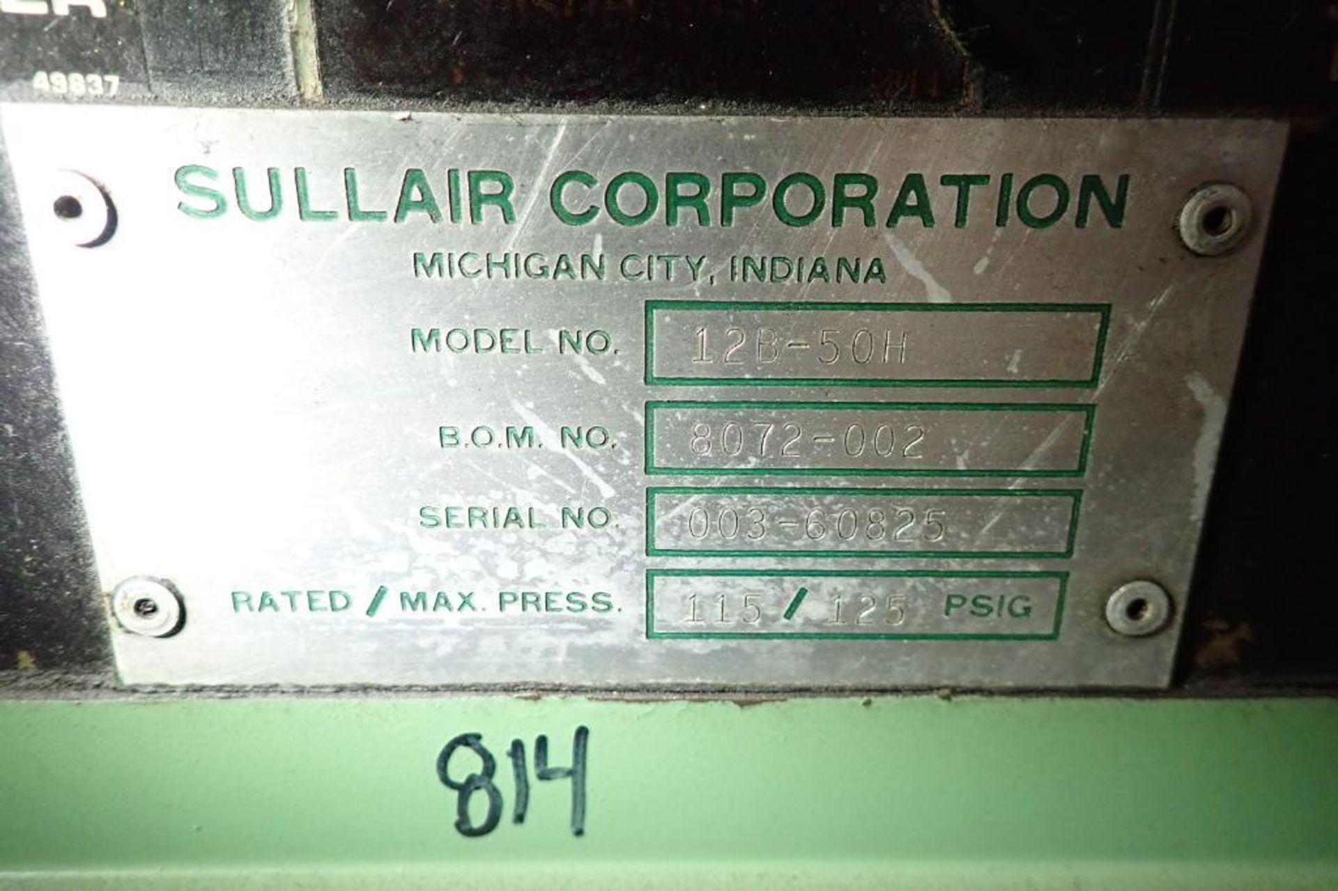 Sullair rotary screw air compressor, Model 12B-50H, SN 003-60825, 41,000 hours, rated max press. 115 - Image 4 of 8