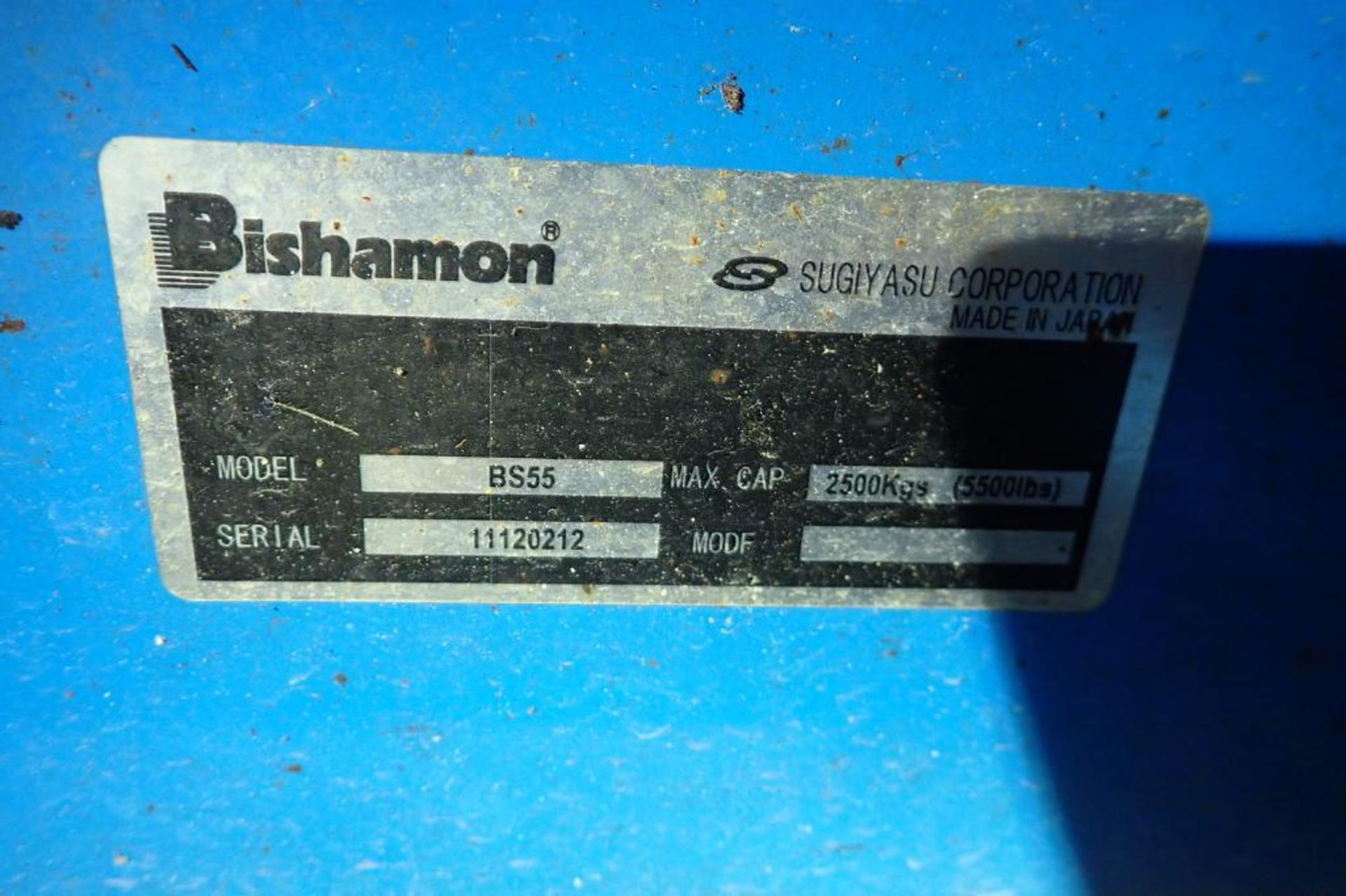 Bishamon hydraulic pallet jack, Model BS55, SN 11120212, 5,500 lb. capacity, blue. **Rigging Fee: $1 - Image 5 of 5