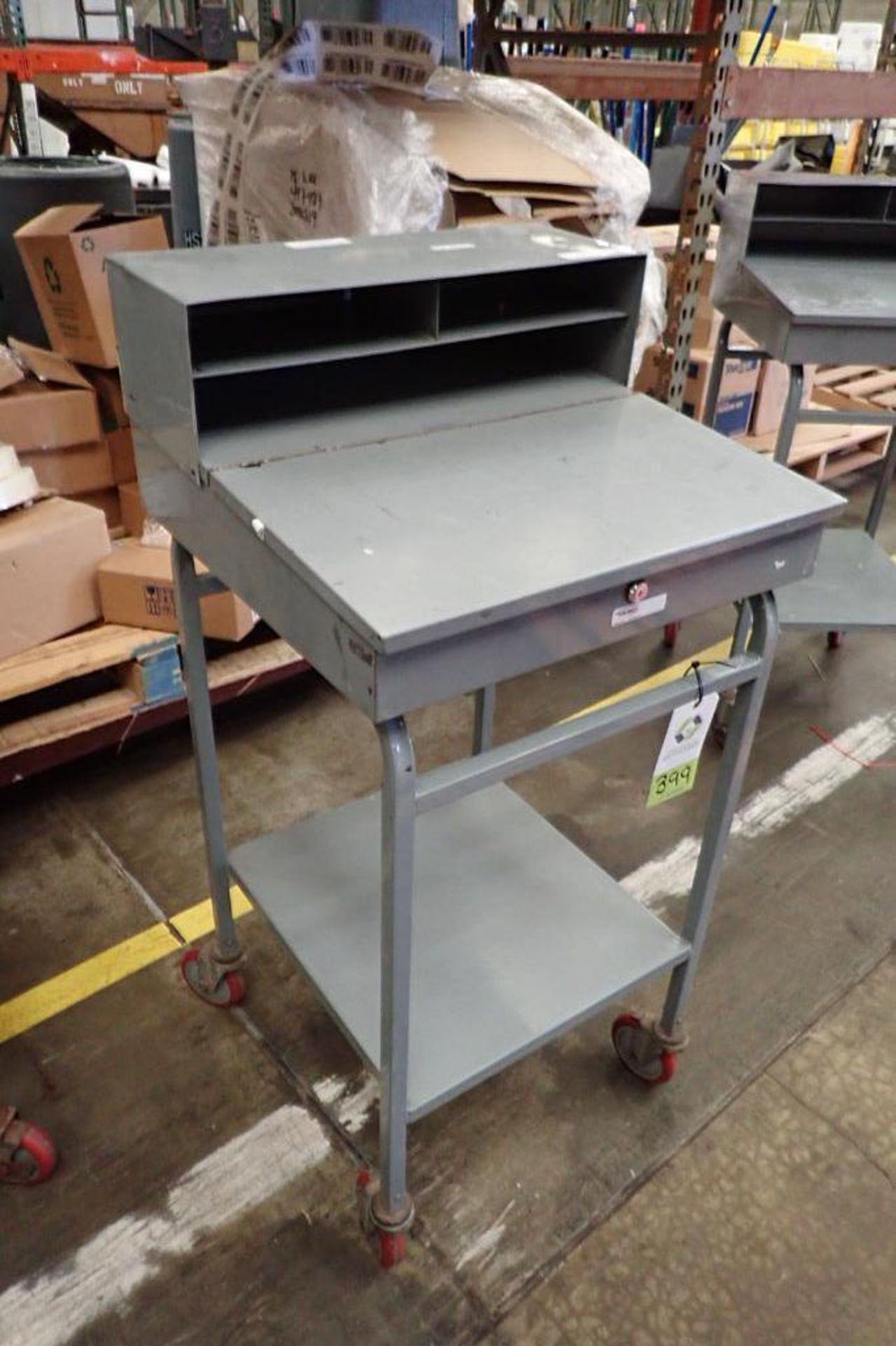 Win-Holt mild steel shipping desk on casters. **Rigging Fee: $10** - Image 2 of 3