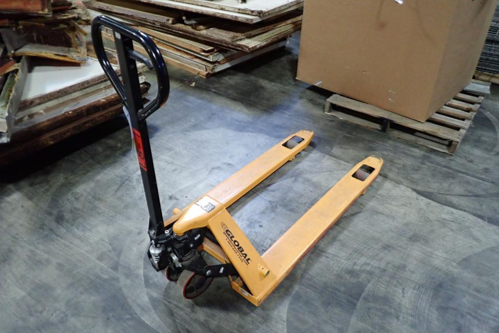 Global Industrial 5500 lb hand pallet jack, SN F684189, yellow. **Rigging Fee: $10** - Image 3 of 5