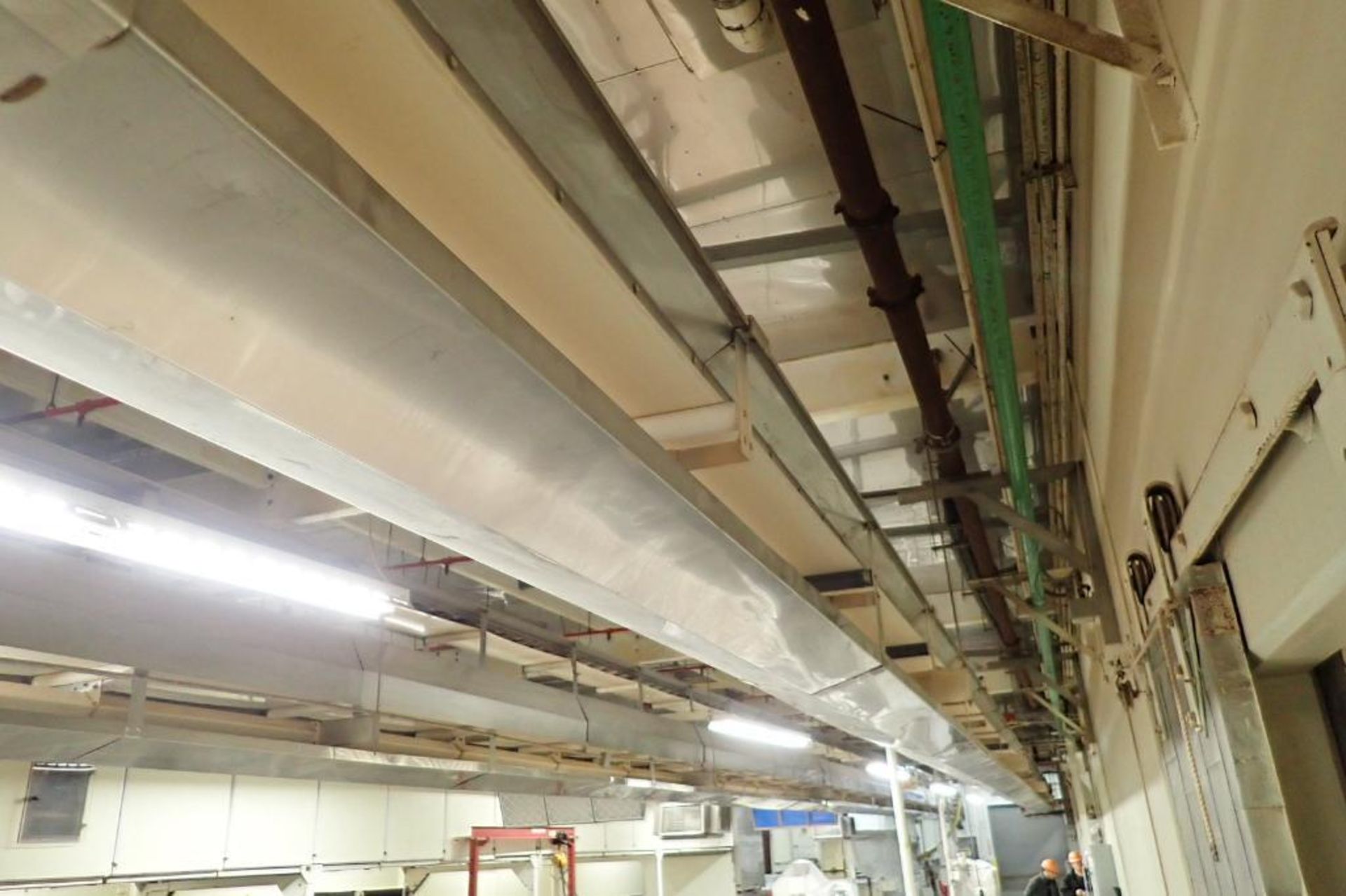 SS belt conveyor, 120 ft. long x 18 in. wide, suspended from ceiling, with motor and drive. **Riggin - Image 3 of 7