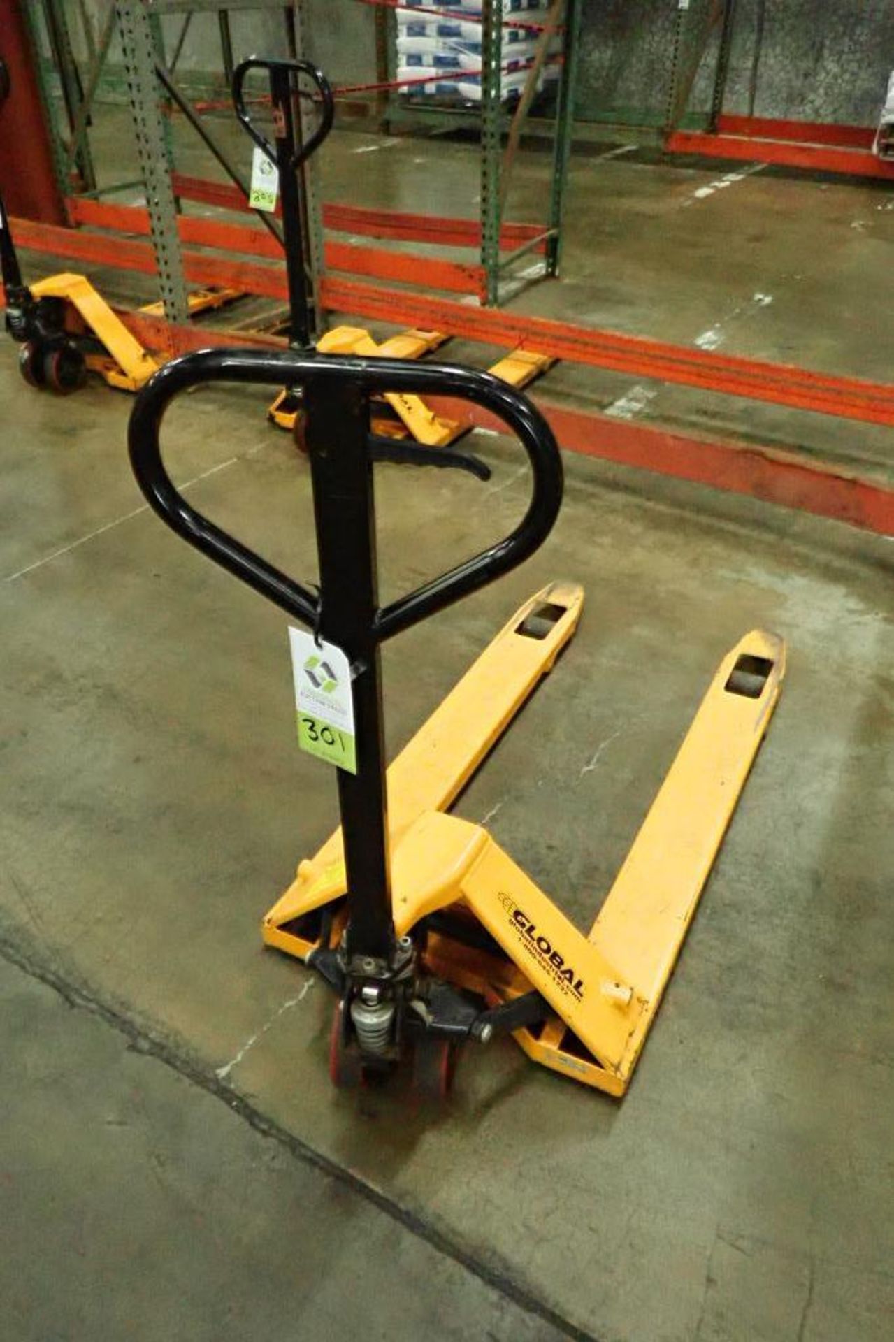 Global Industrial pallet jack, 5500 lb. capacity, SN E689118, yellow.. **Rigging Fee: $10** - Image 4 of 5