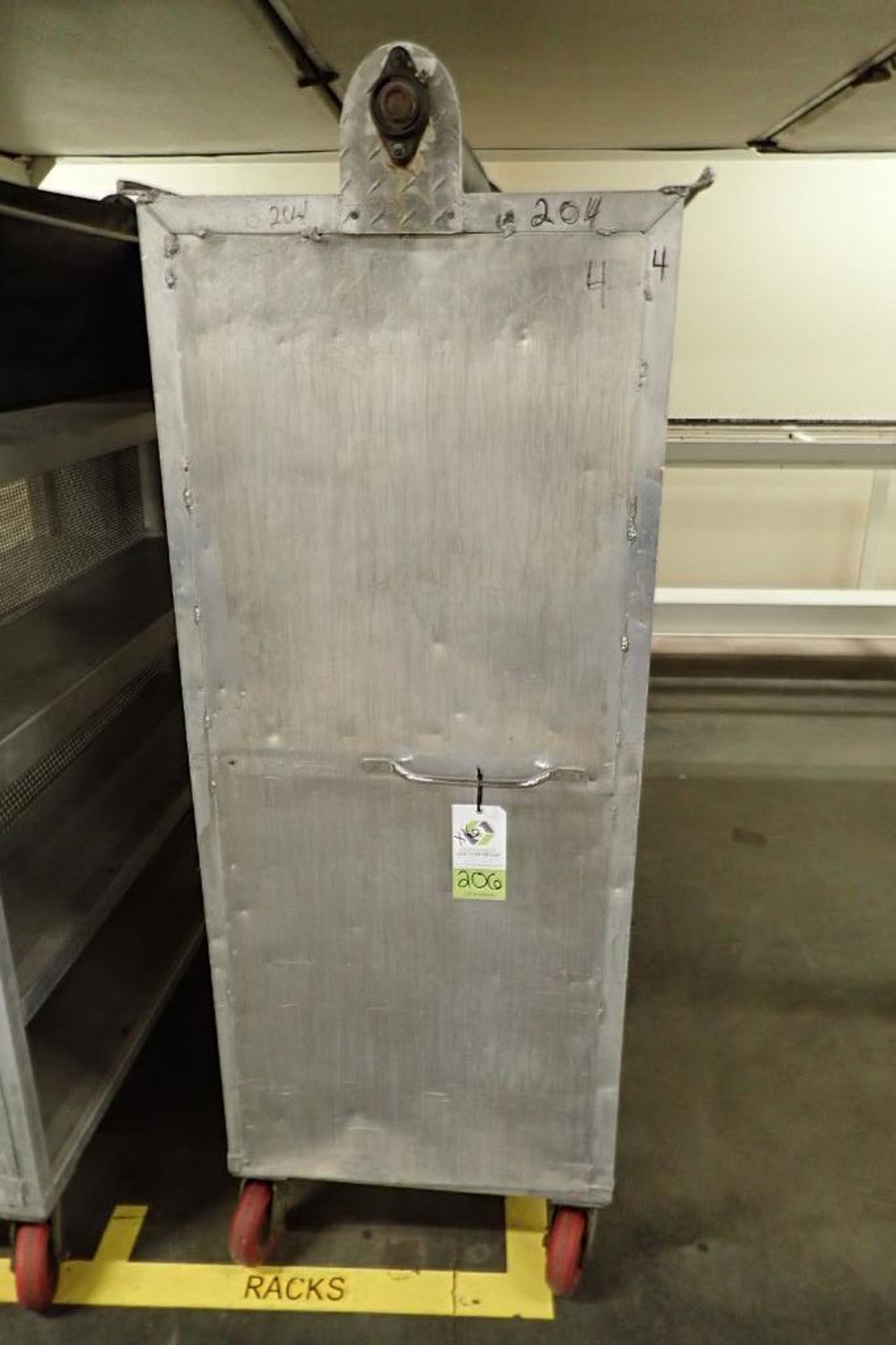 Aluminum bread carts, 63 in. long x 27 in. deep x 70 in. tall, 4 shelves, on casters. **Rigging Fee: - Image 3 of 6