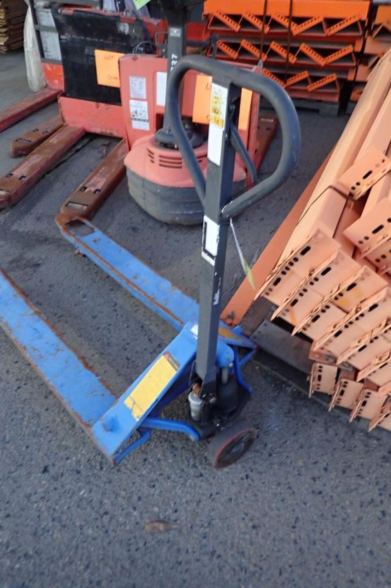 Hydraulic pallet jack, 3,800 lb. capacity, blue, bent pallet fork. **Rigging Fee: $10** - Image 4 of 4