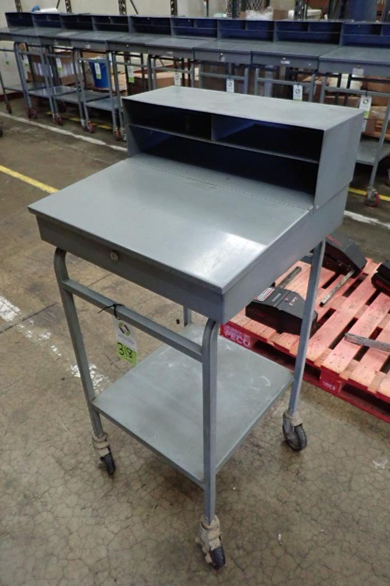 Win-Holt mild steel shipping desk on casters. **Rigging Fee: $10** - Image 3 of 4