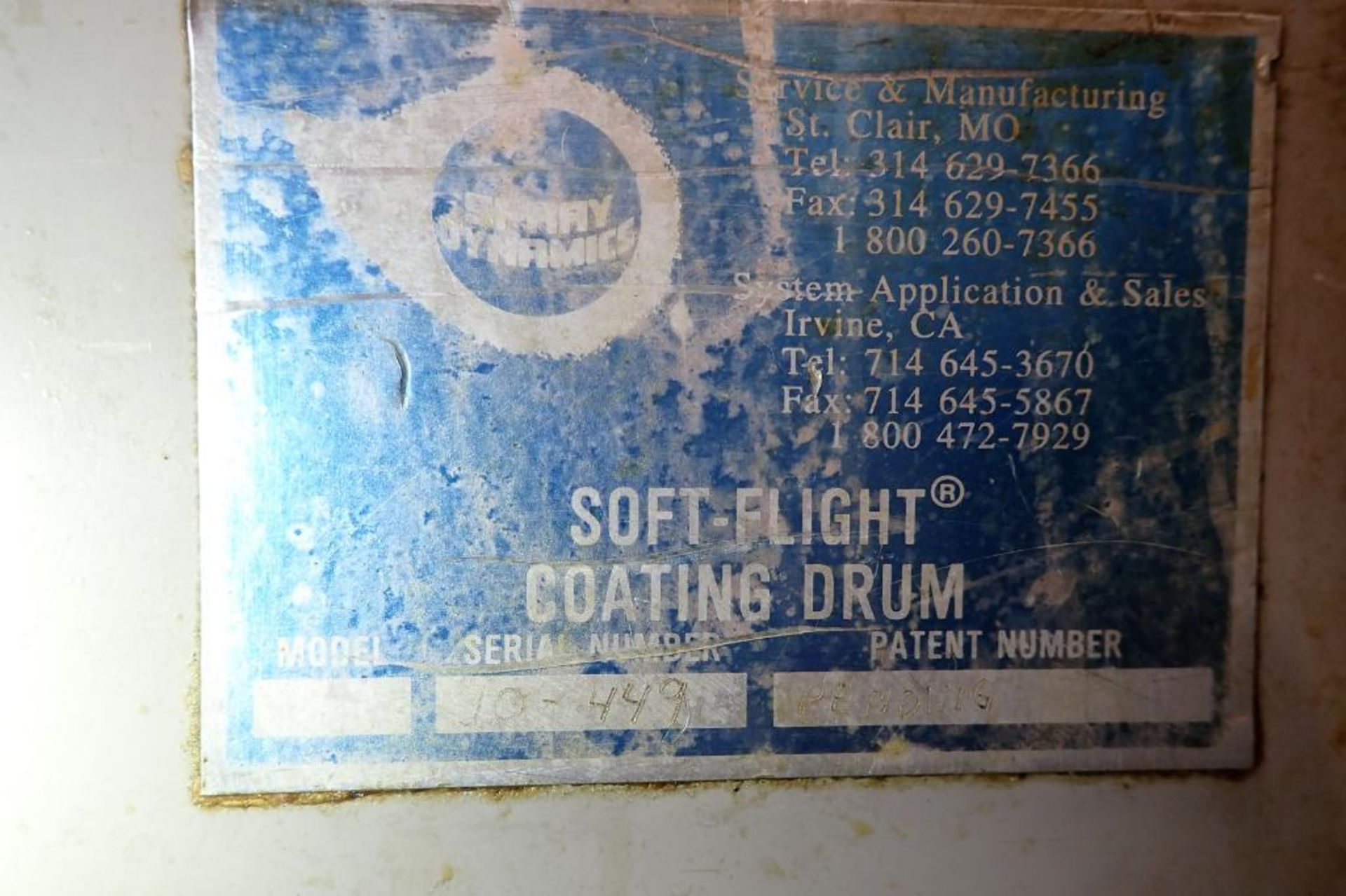 Spray Dynamics Soft Flite coating drum, SS, 96 in. long x 30 in. dia.. **Rigging Fee: $150** - Image 9 of 12