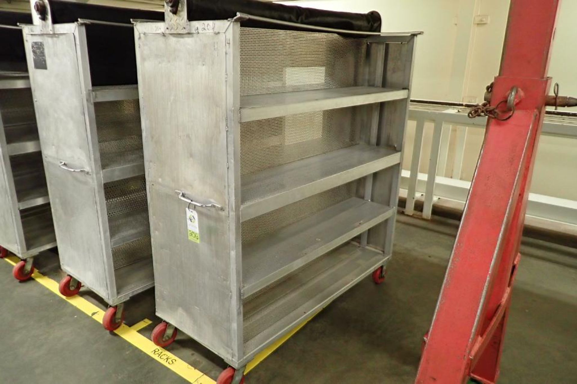 Aluminum bread carts, 63 in. long x 27 in. deep x 70 in. tall, 4 shelves, on casters. **Rigging Fee: - Image 2 of 6