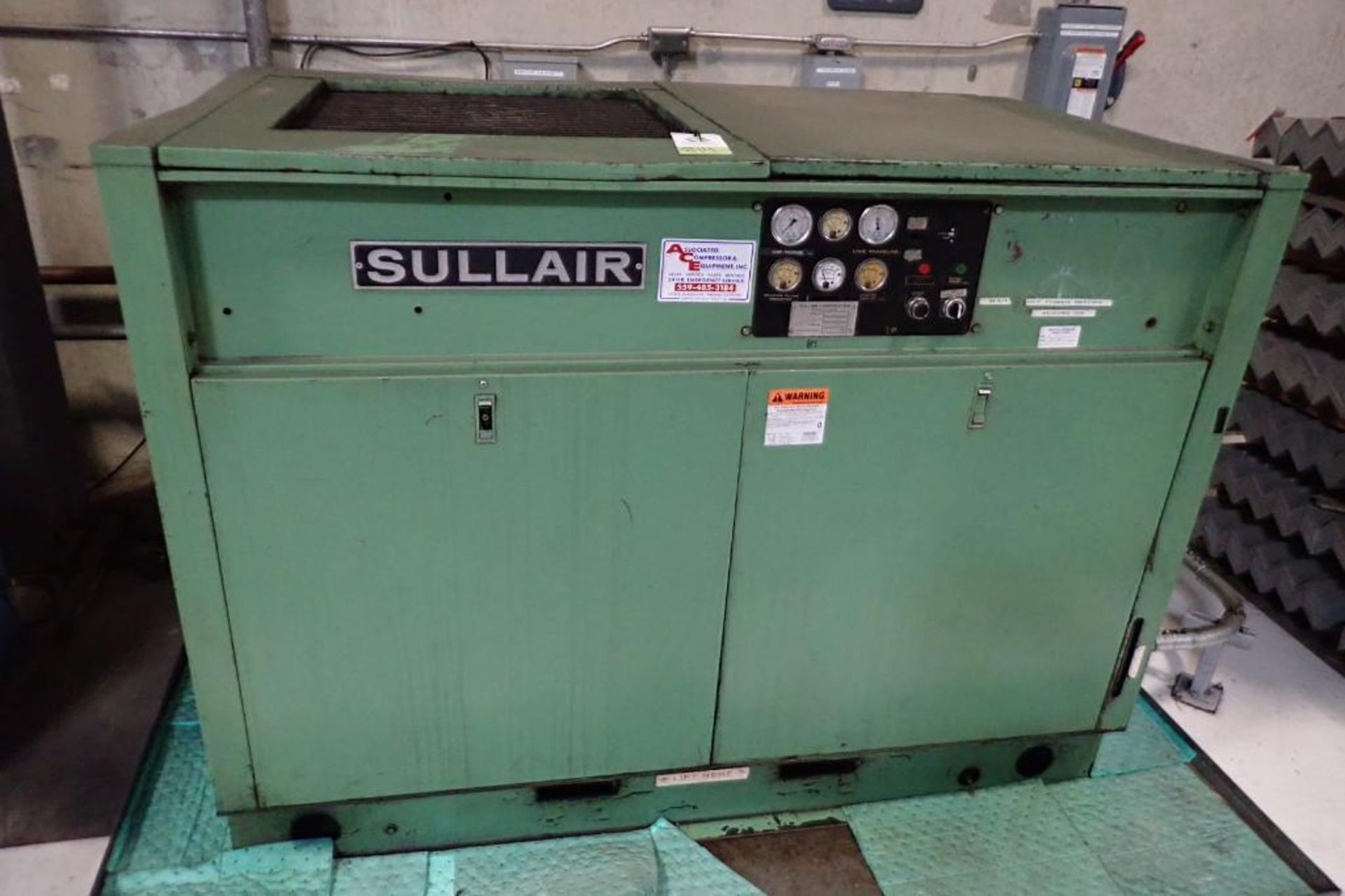 Sullair rotary screw air compressor, Model 12B-50H, SN 003-60825, 41,000 hours, rated max press. 115