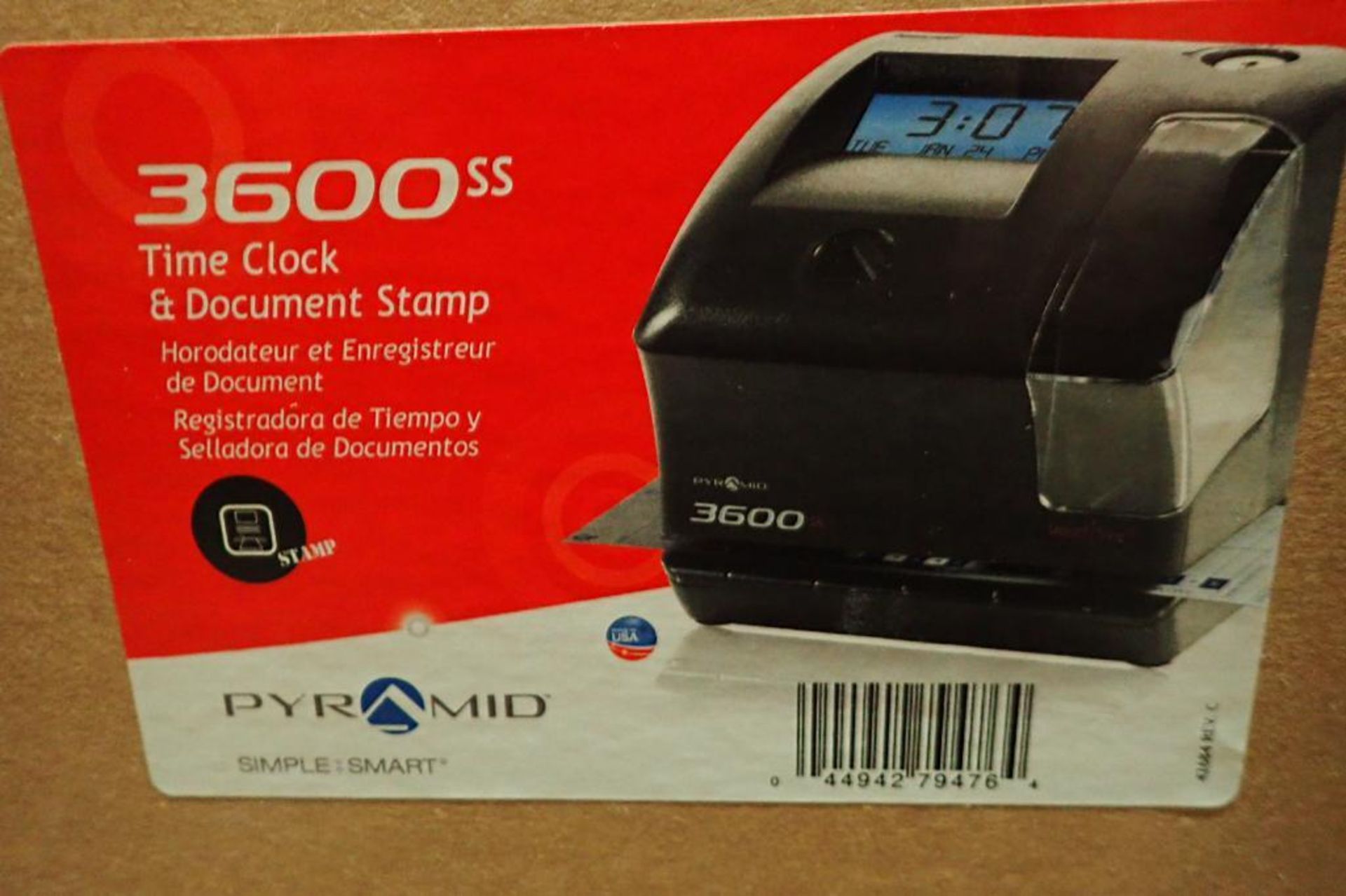 Pyramid 3600ss time clock and document stamp, Pyramid 5000 auto totaling time clock. **Rigging Fee: - Image 2 of 7