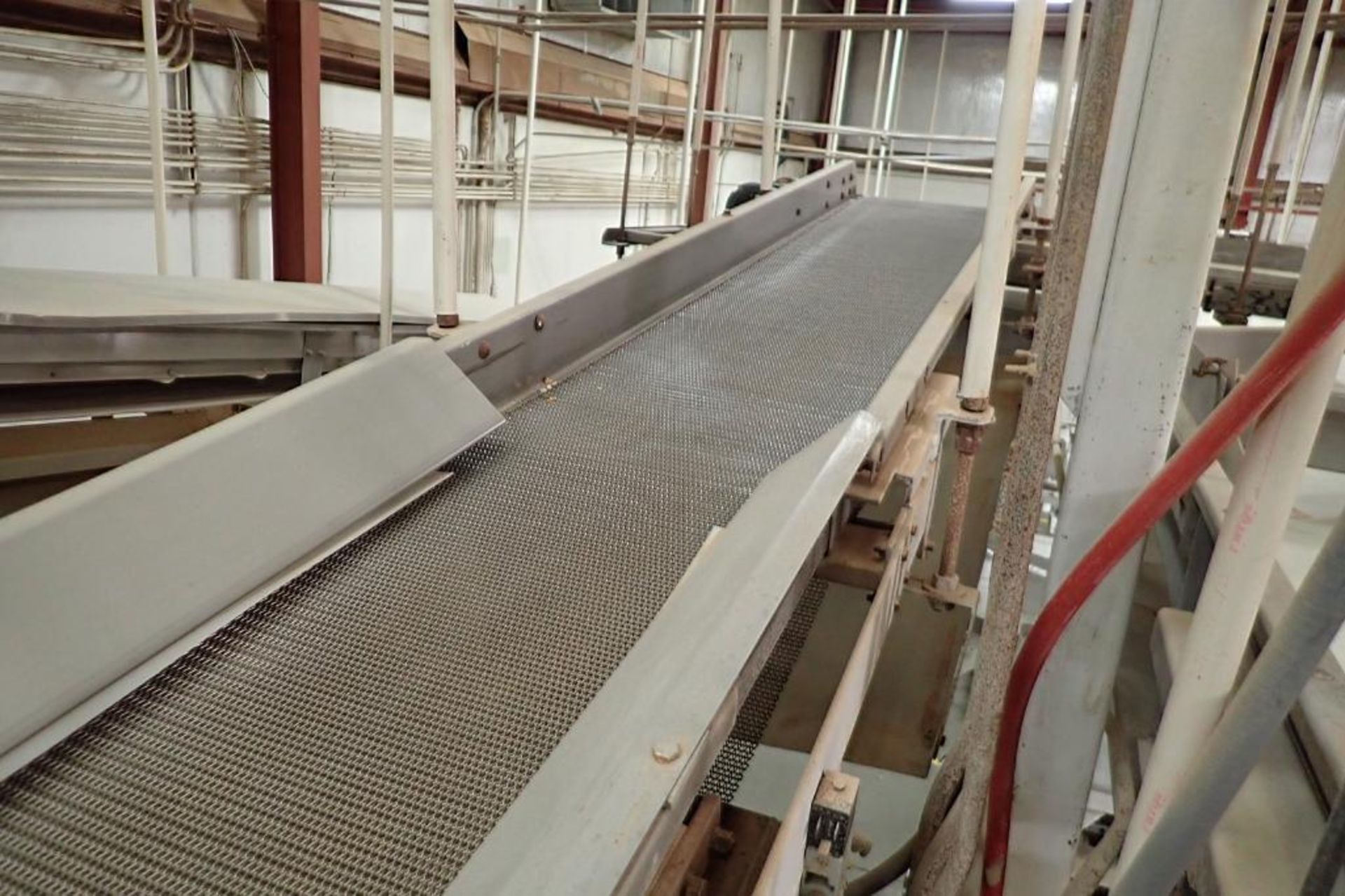 Wire belt conveyor, 150 in. long x 16 in. wide, mild steel frame, suspended from ceiling. **Rigging - Image 2 of 3