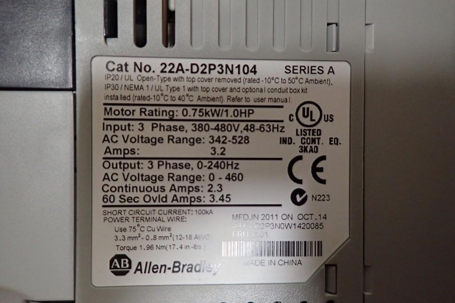 Unused Allen Bradley power flex 4 vfd, 1 hp, 380-480 volt, unused Allen Bradley power flex 4 vfd, 1 - Image 5 of 12