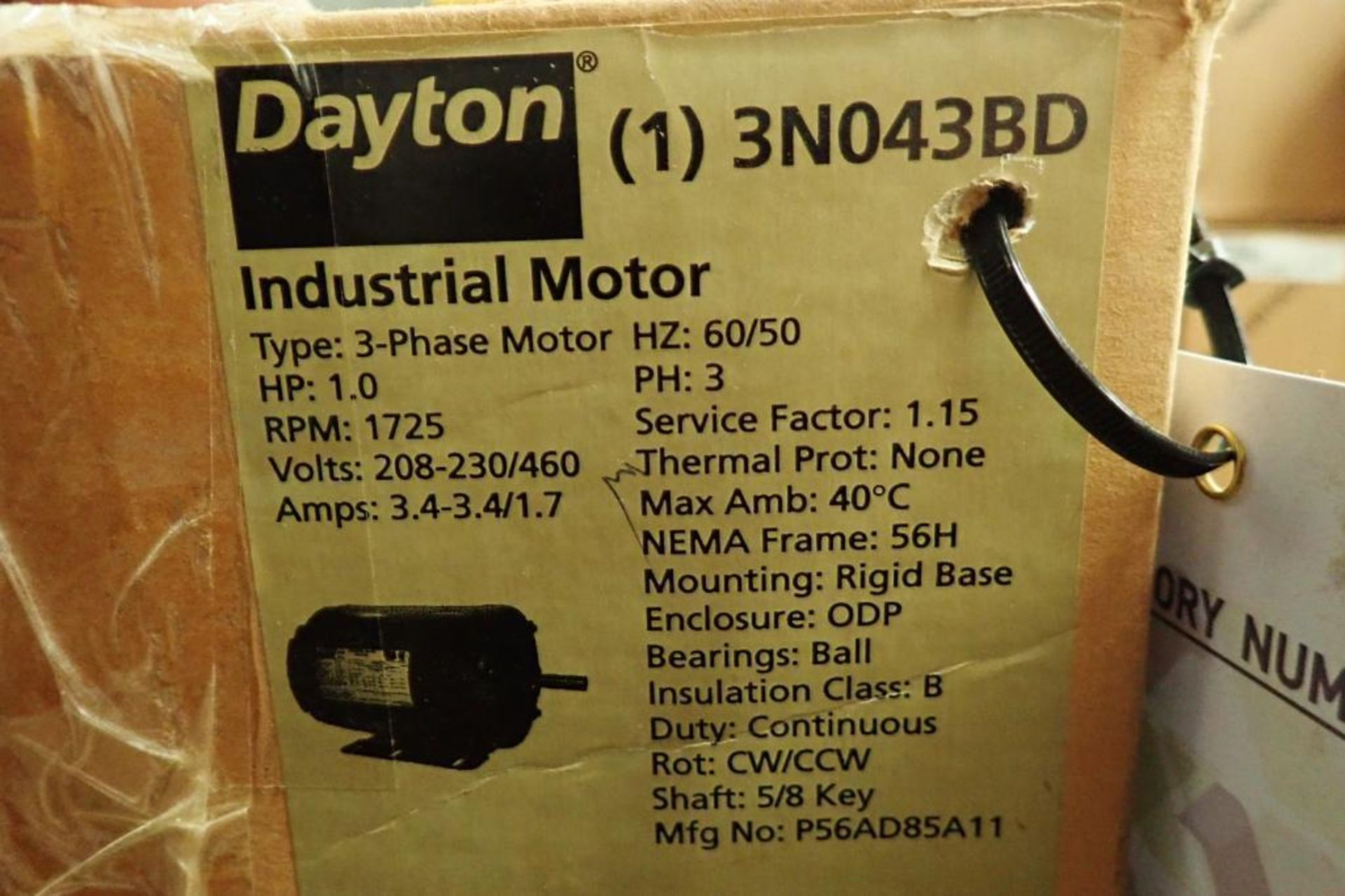 Unused Dayton AC motor, 1 hp, 1725 rpm, Frame 56H, 208-230/460 volt, 3 ph.. **Rigging Fee: $10** - Image 5 of 6