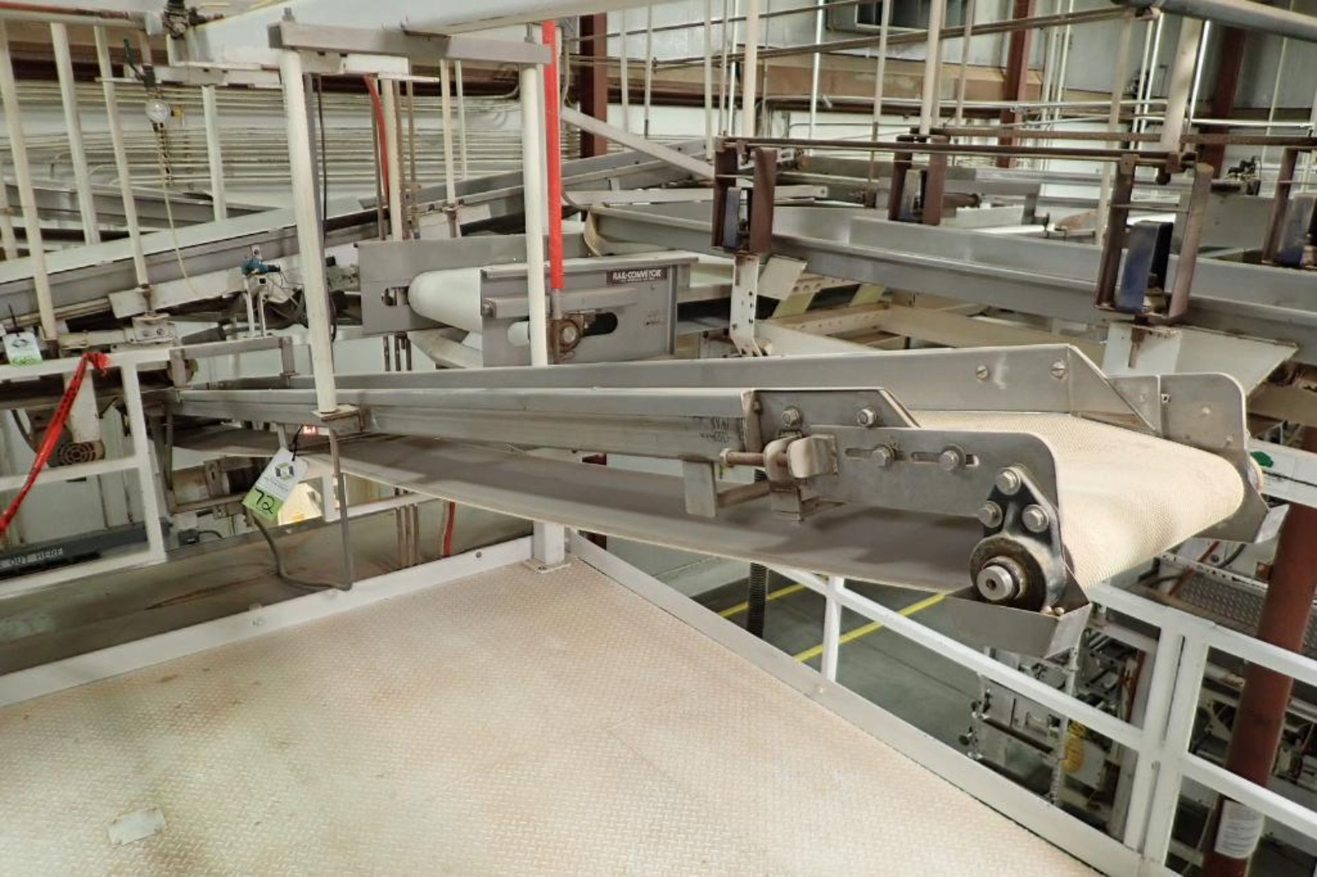 SS belt conveyor, 151 in. long x 12 in. wide, suspended from scale frame. **Rigging Fee: $300** - Image 2 of 6