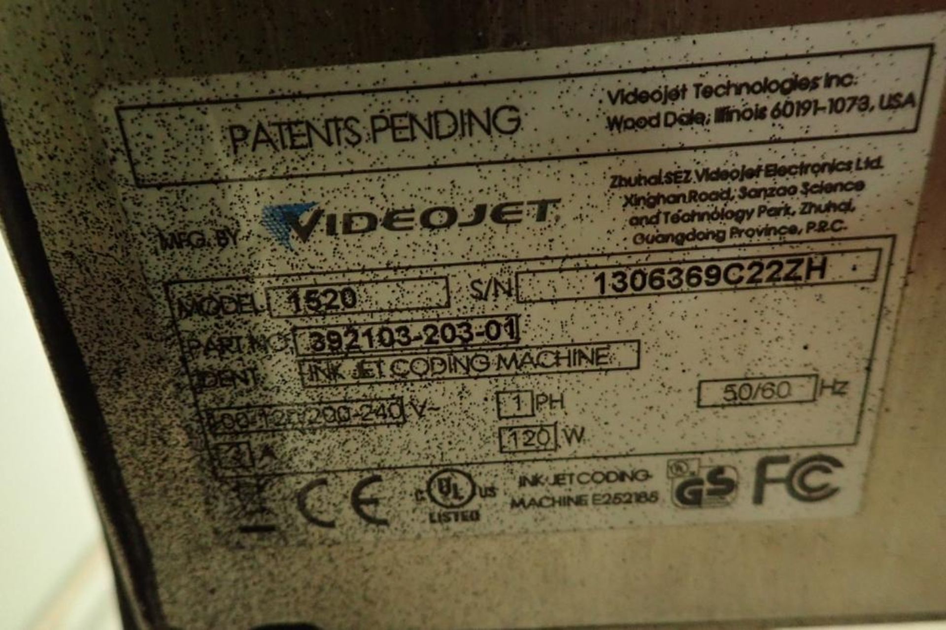 Videojet ink jet coder, Model 1520, SN 1306369C22ZH, with print head, on cart. **Rigging Fee: $75** - Image 4 of 6