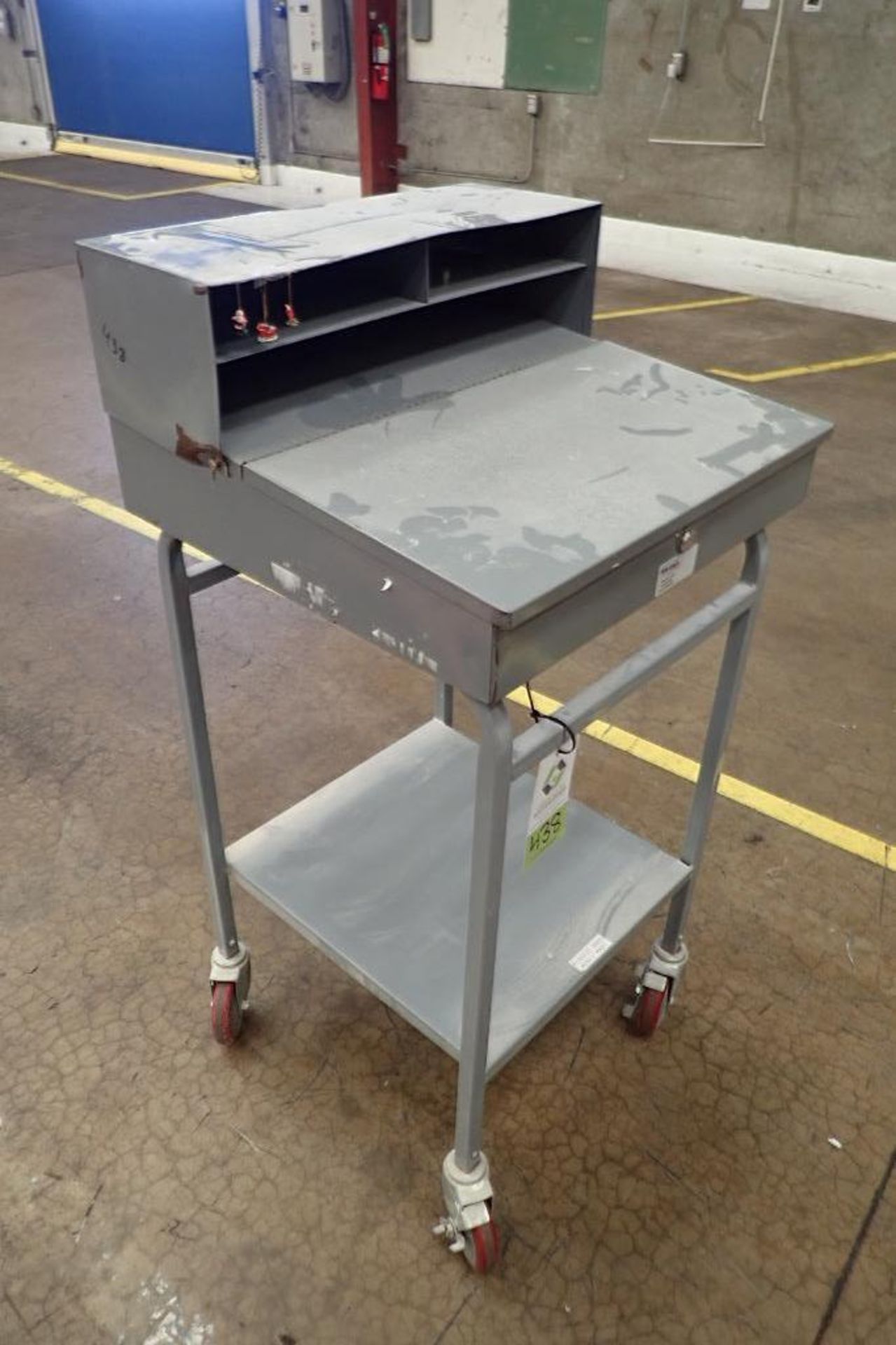 Win-Holt mild steel shipping desk on casters. **Rigging Fee: $10** - Image 2 of 4