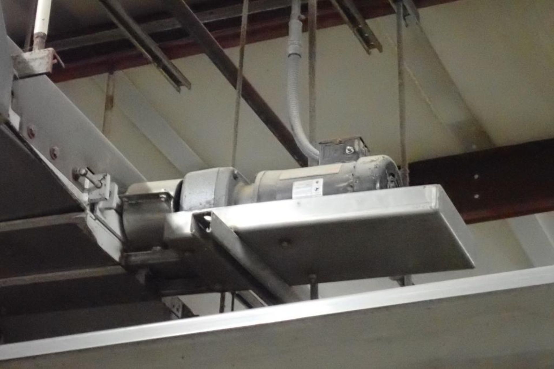 SS belt conveyor, 60 in. long x 18 in. wide, suspended from ceiling. **Rigging Fee: $250** - Image 3 of 3