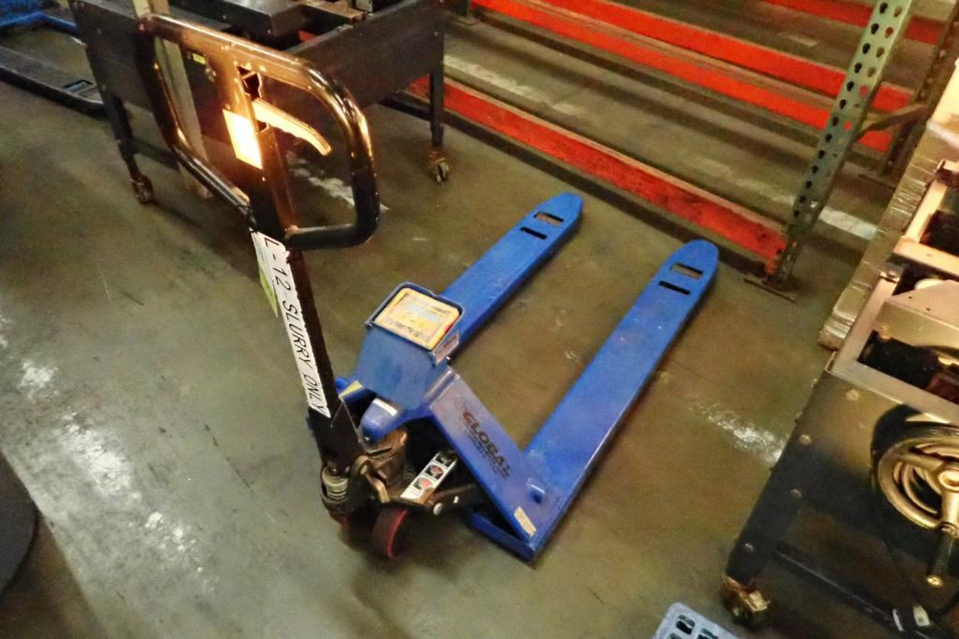 Global Industrial pallet jack, with scale read out, blue. **Rigging Fee: $10** - Image 5 of 5