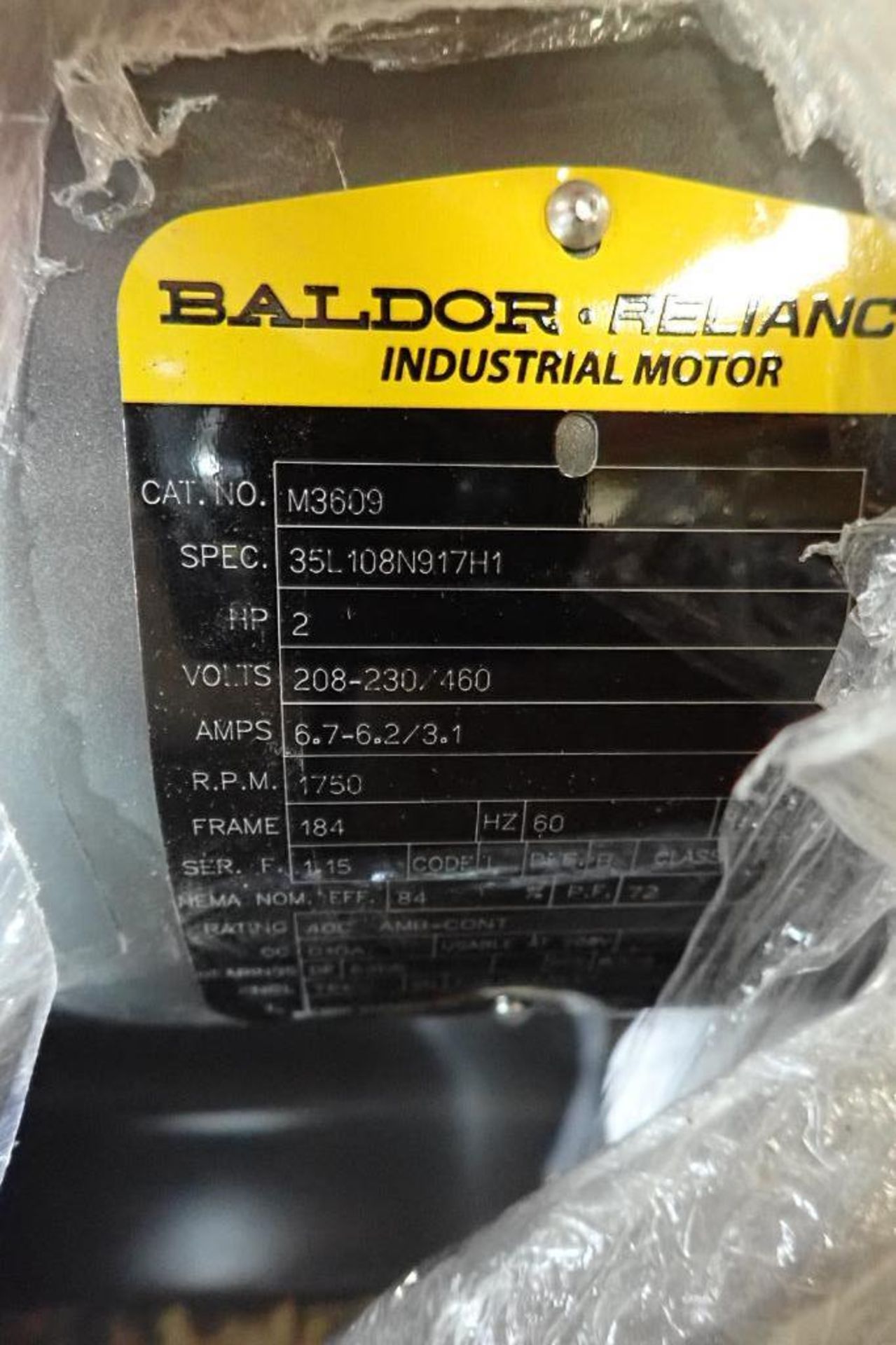 Unused Baldor AC motor, 2 hp, 1750 rpm, Frame 184, 208-230/460 volt, 3 ph.. **Rigging Fee: $10** - Image 2 of 6