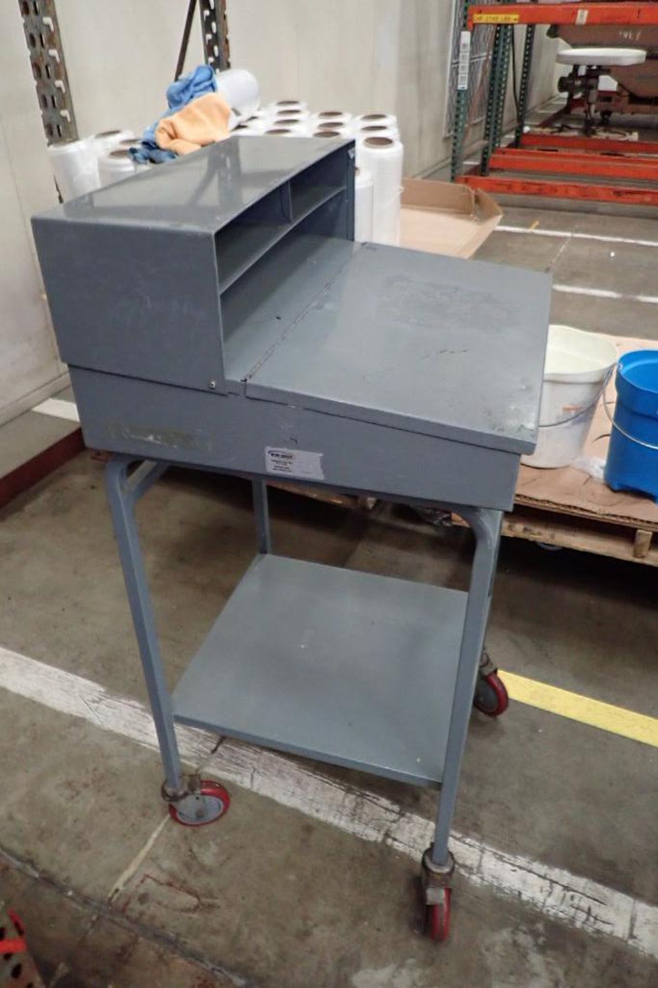 Win-Holt mild steel shipping desk on casters. **Rigging Fee: $10** - Image 3 of 4