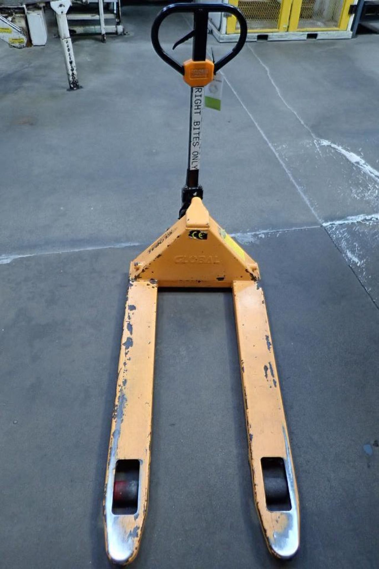 Global Industrial pallet jack, 5500 lb. capacity, SN E689045, yellow.. **Rigging Fee: $10** - Image 2 of 4