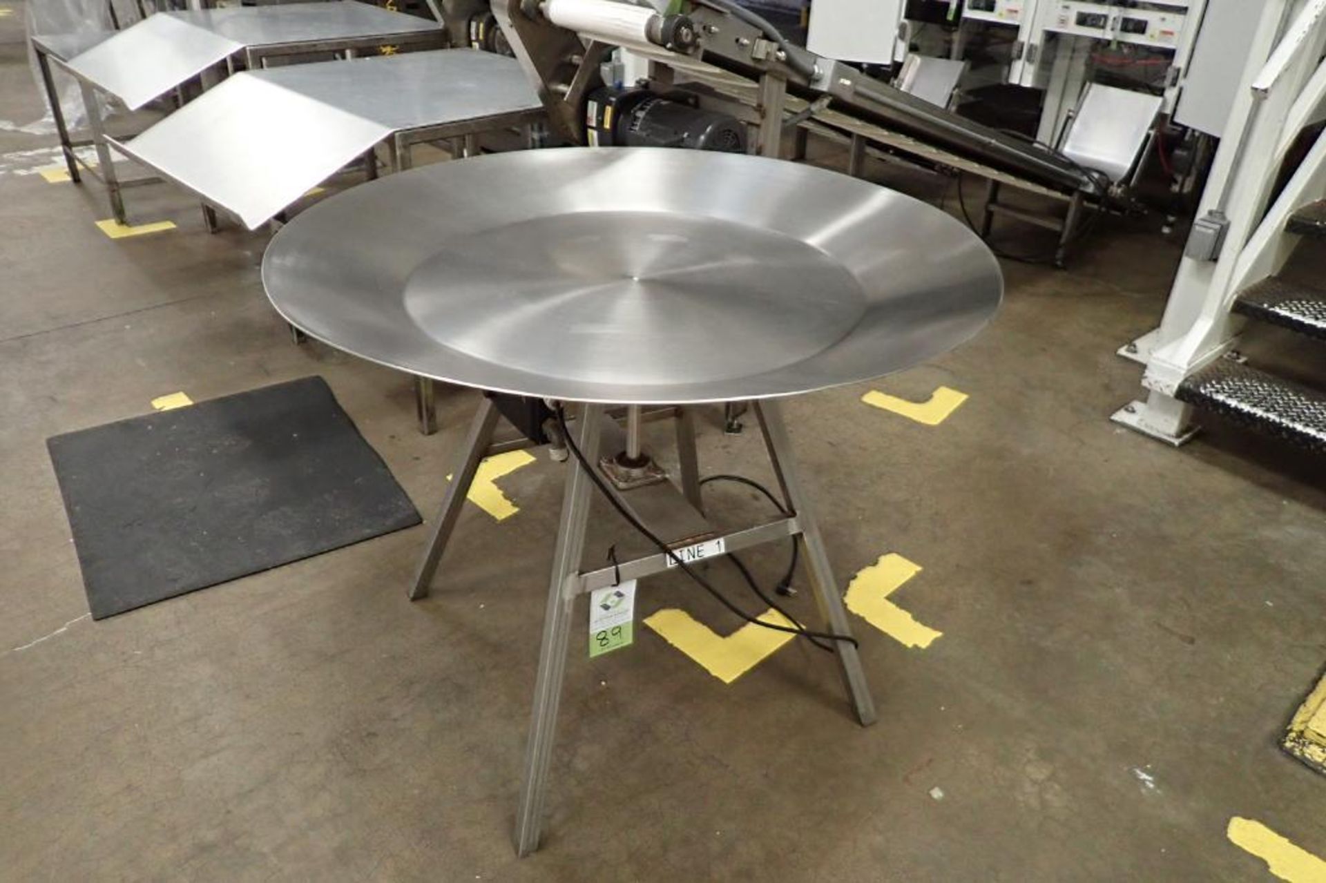 SS rotating accumulating table, 44 in dia., with drive. **Rigging Fee: $75**