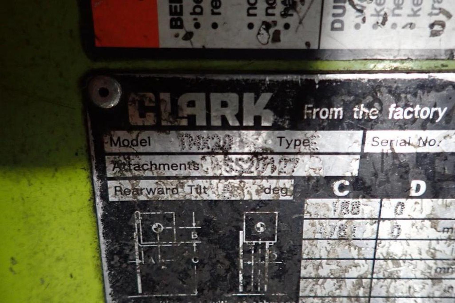 Clarke 36 volt electric lift truck, Model TMX 20, SN TMX-3870-9597KF, 2,625 lb., 128 in., 3-wheel. * - Image 8 of 9