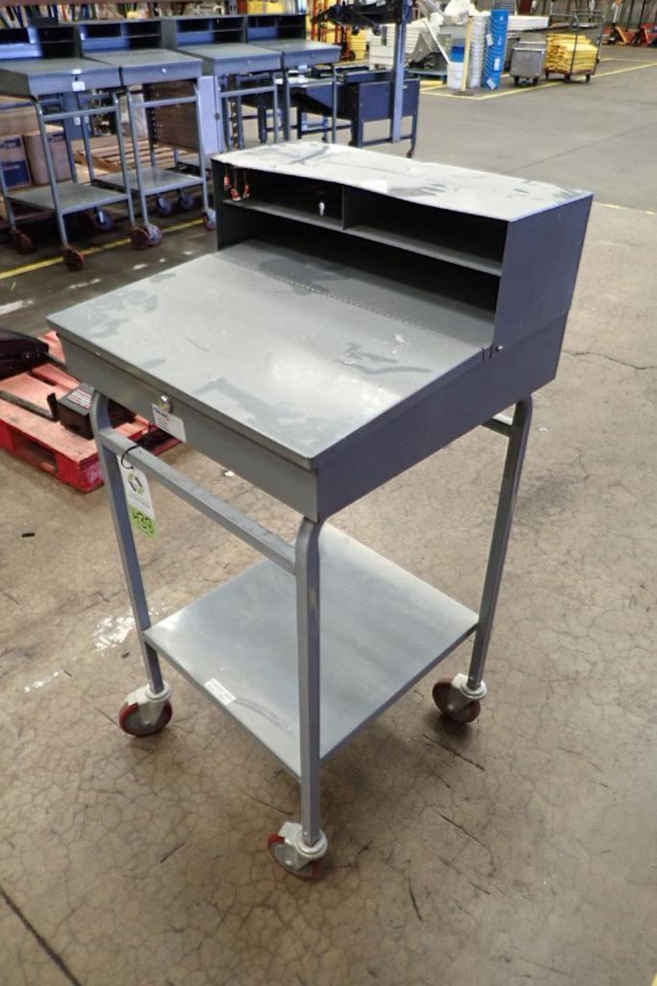 Win-Holt mild steel shipping desk on casters. **Rigging Fee: $10** - Image 3 of 4