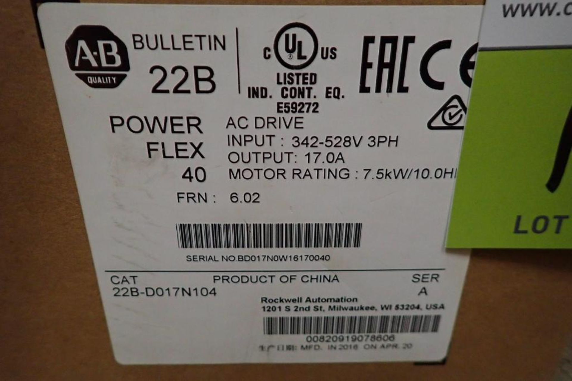 Unused Allen Bradley power flex 40 vfd, 10 hp, 342-528 volt. **Rigging Fee: $10** - Image 2 of 5